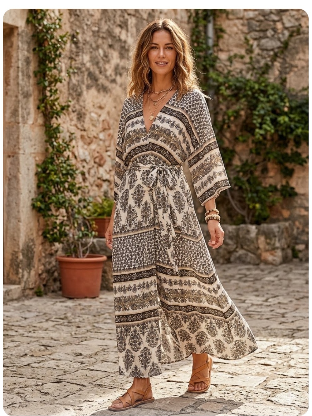 👗Express Beige and Black Printed kimono
